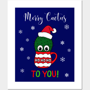 Merry Cactus To You - Cactus With A Santa Hat In A Christmas Mug Posters and Art